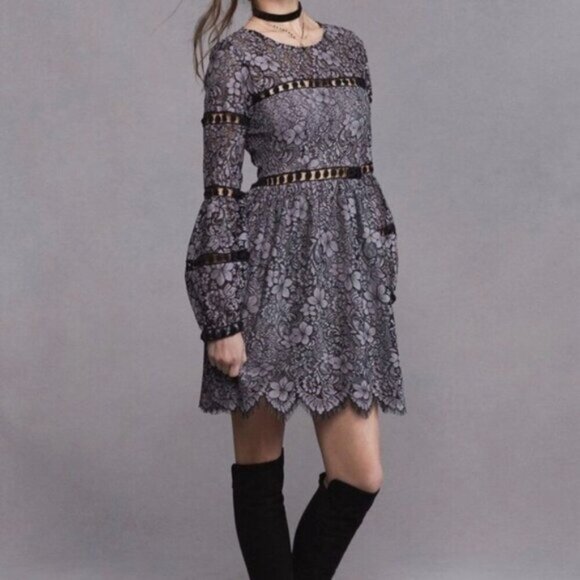 REVOLVE For Love & Lemons Theodora Bell Sleeve Mini Dress Lace Purple Small - Picture 4 of 16